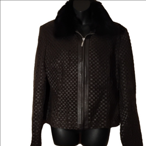 Wilson's Black Leather , faux fur collared  textured jacket. Size XL.